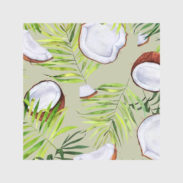 Скатерть &laquo;Кокосы и листья на оливковом. Тропический паттерн&raquo;