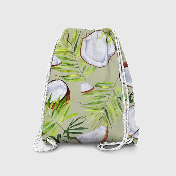 Рюкзак «Кокосы и листья на оливковом. Тропический паттерн»