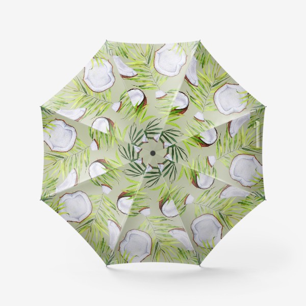 Зонт «Кокосы и листья на оливковом. Тропический паттерн»