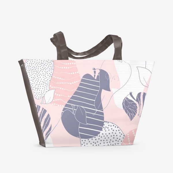 Пляжная сумка «Белые, розовые и фиолетовые груши с принятом на розовом фоне»