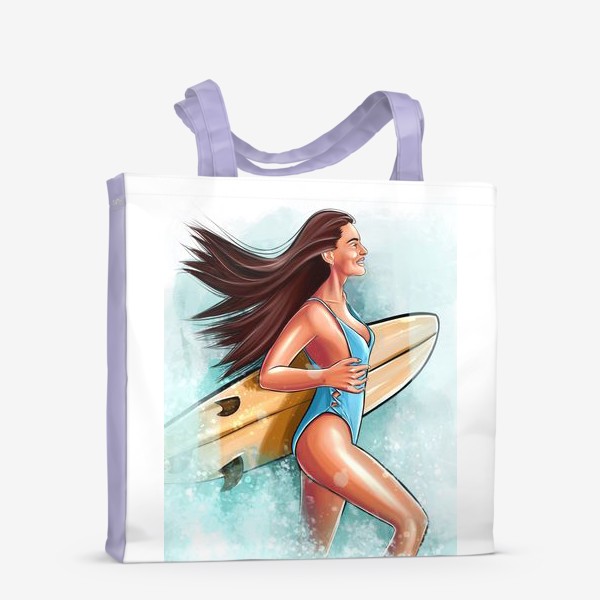 Сумка-шоппер «Девушка с серф-бордом бежит в волнах»