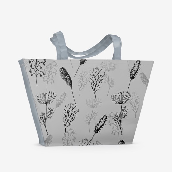 Пляжная сумка «Монохромный паттерн с травами»