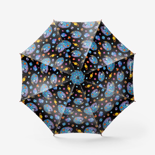 Зонт «Космическая палитра День Космонавтики Паттерны звезды планеты космонавты»