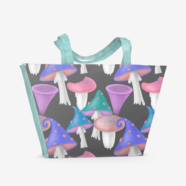 Пляжная сумка &laquo;Волшебные грибы, осенний паттерн, мухоморы, лес, для любителей природы, грибочки, грибнику, на дачу, в летний домик &raquo;