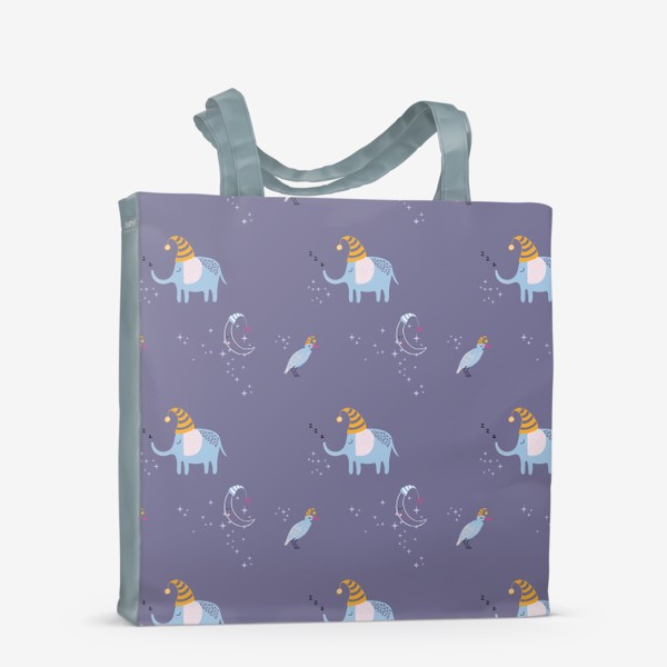 Сумка-шоппер «Детский принт со слоном, птицей и луной»