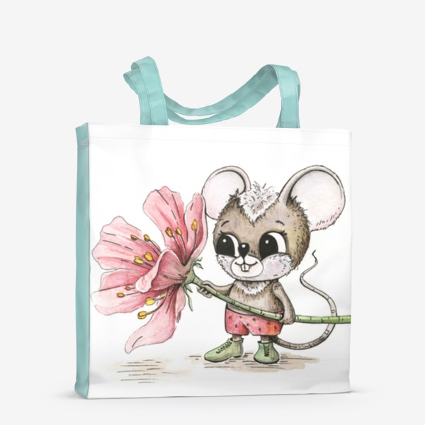 Сумка-шоппер «Мышонок с розовым цветком»