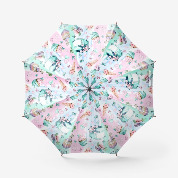 Зонт «Сладости и бабочки на акварельном фоне»