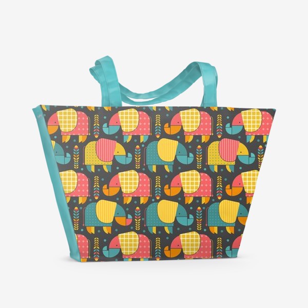 Пляжная сумка «Яркий принт с геометричными слонами»