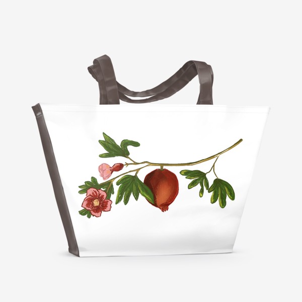 Пляжная сумка «Ветка граната с плодом и цветами»
