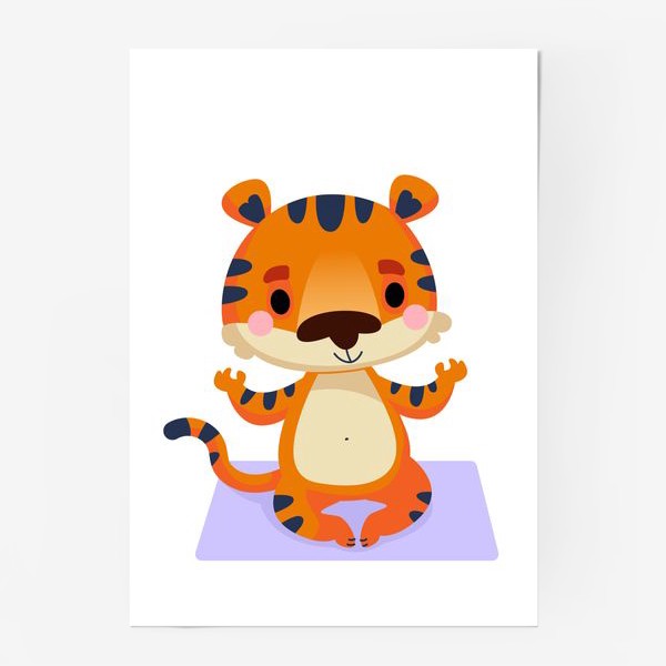 Постер «Тигр занимается йогой в позе лотоса»