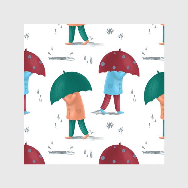 Шторы «осенний паттерн. зонтики. дождь. листья. осень. 1 сентября. снова в школу. человек в пальто»