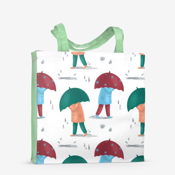 Сумка-шоппер &laquo;осенний паттерн. зонтики. дождь. листья. осень. 1 сентября. снова в школу. человек в пальто&raquo;