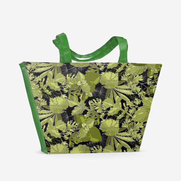 Пляжная сумка «Пряные садовые травы на черном»