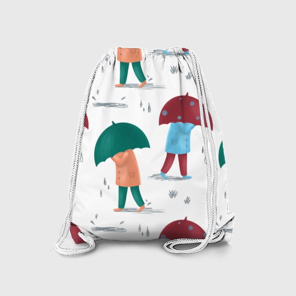 Рюкзак «осенний паттерн. зонтики. дождь. листья. осень. 1 сентября. снова в школу. человек в пальто»