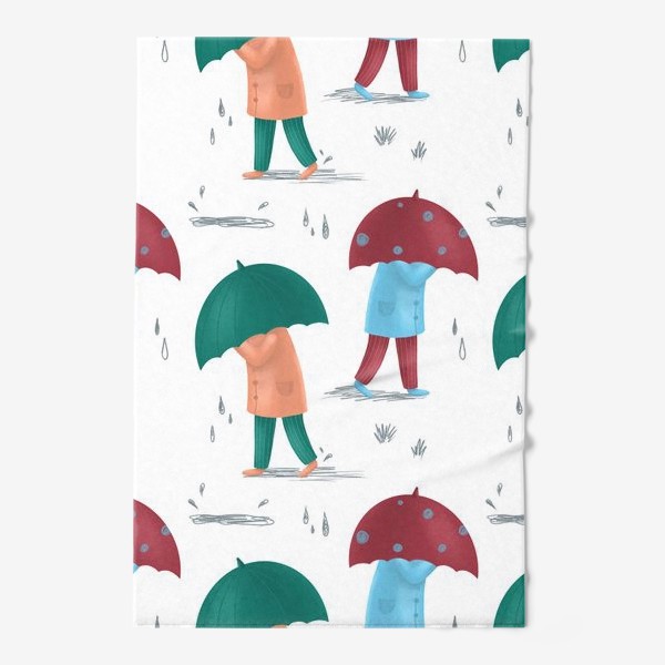 Полотенце &laquo;осенний паттерн. зонтики. дождь. листья. осень. 1 сентября. снова в школу. человек в пальто&raquo;