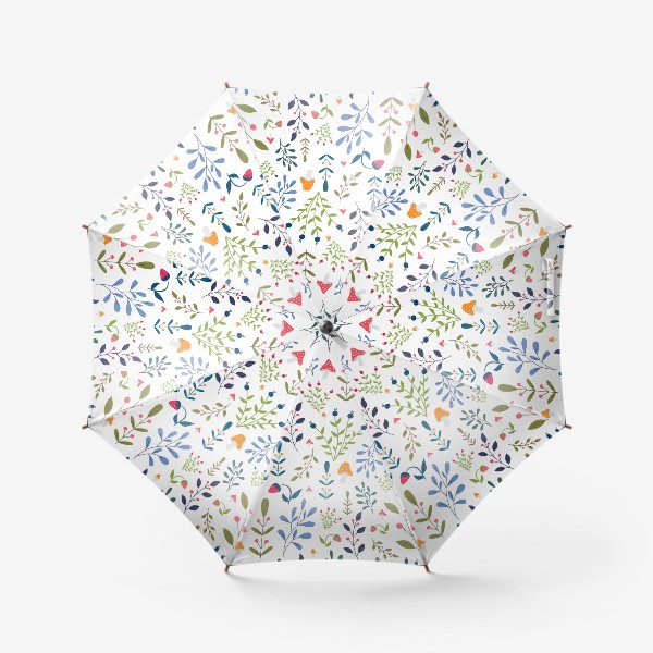 Зонт «Летний растительный узор с клубникой и мухоморами»