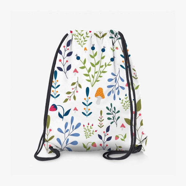 Рюкзак «Летний растительный узор с клубникой и мухоморами»