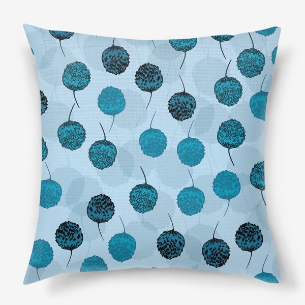 Подушка «Стилизованные соцветия клевера в синих тонах»