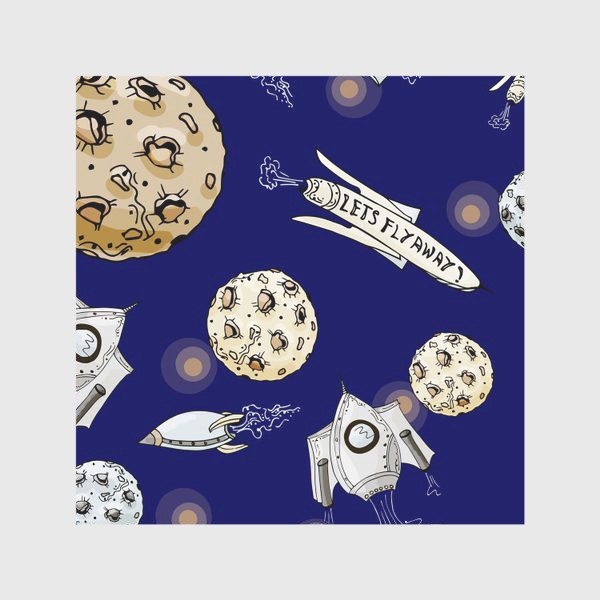 Скатерть «Мультяшный космос с ракетами и лунами»