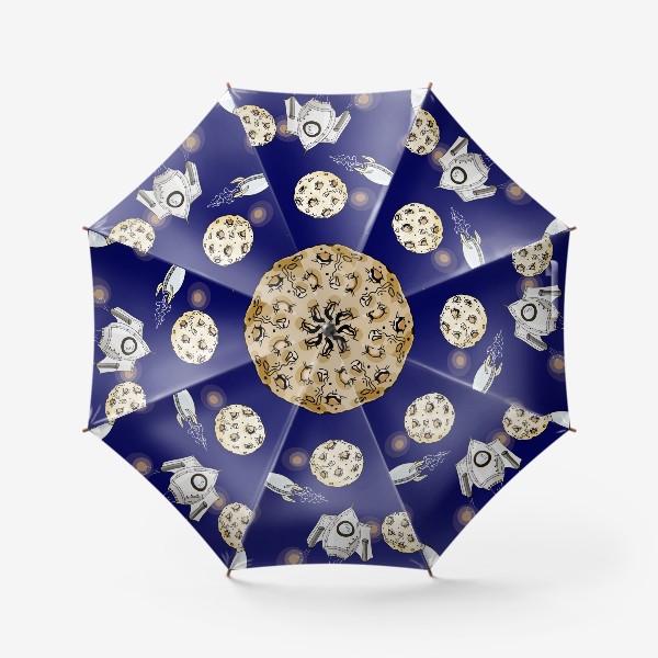 Зонт «Мультяшный космос с ракетами и лунами»