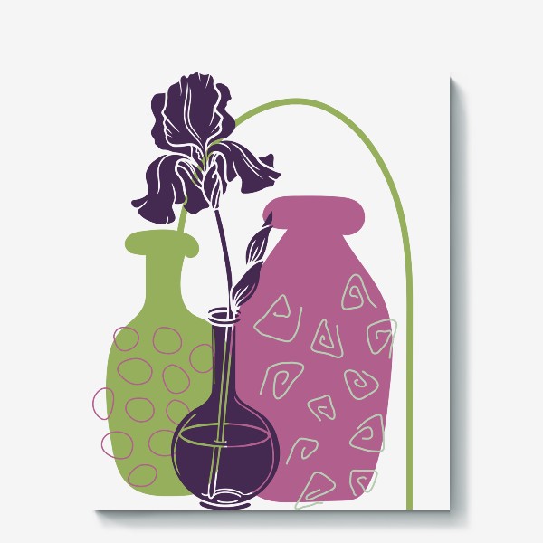 Холст «Абстракция с ирисом и вазами»