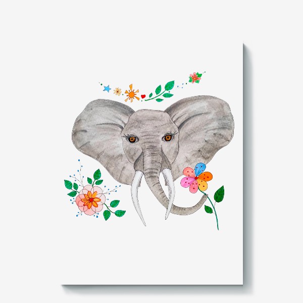 Холст «Слон в цветах»