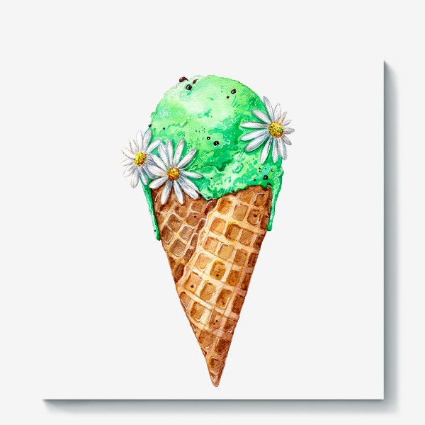 Холст «Мятное мороженое с ромашками»