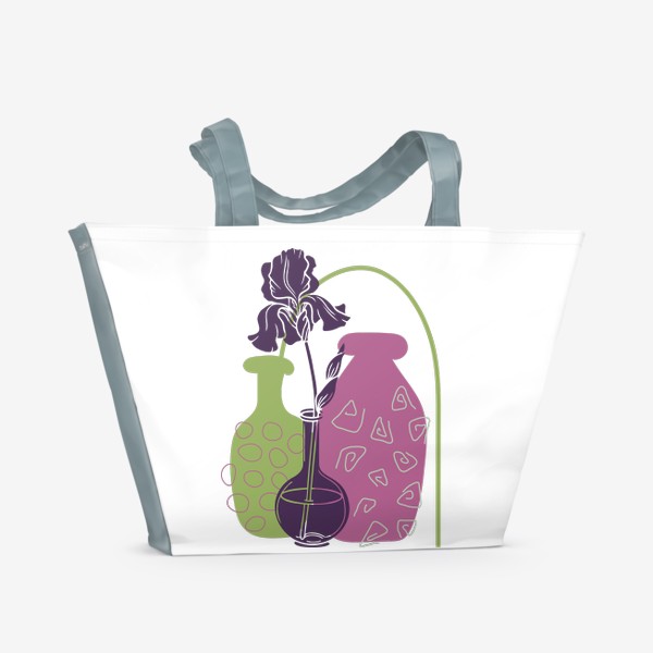Пляжная сумка «Абстракция с ирисом и вазами»