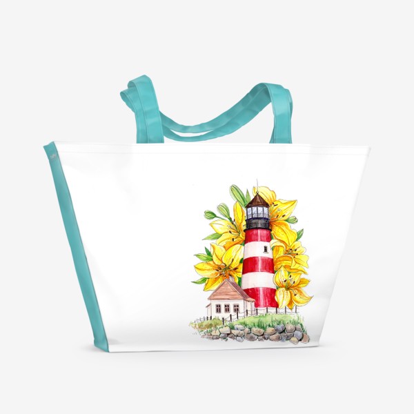Пляжная сумка «Маяк с лилиями»