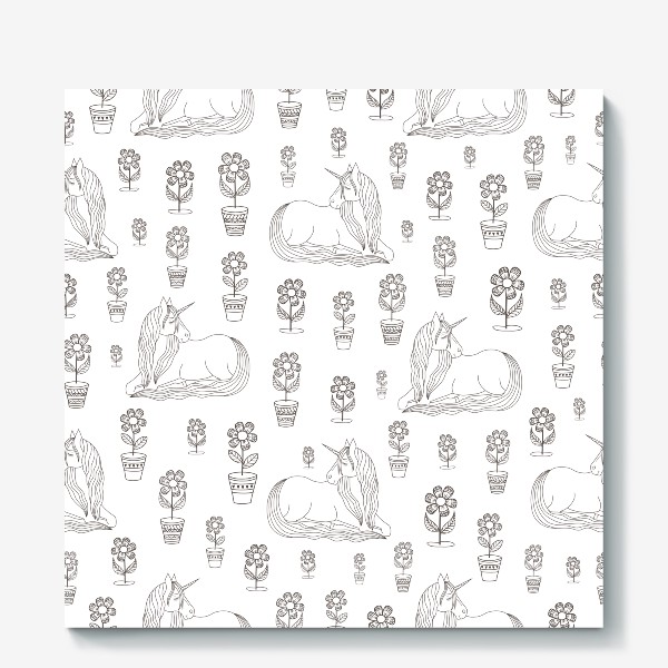 Холст «cute pattern with sleeping unicorns and flowers»