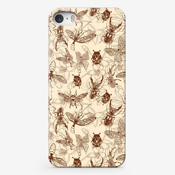 Чехол iPhone «Винтажные насекомые, паттерн»