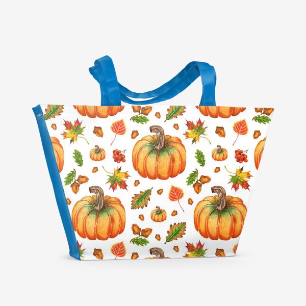 Пляжная сумка «Паттерн тыквы и осенние листья»