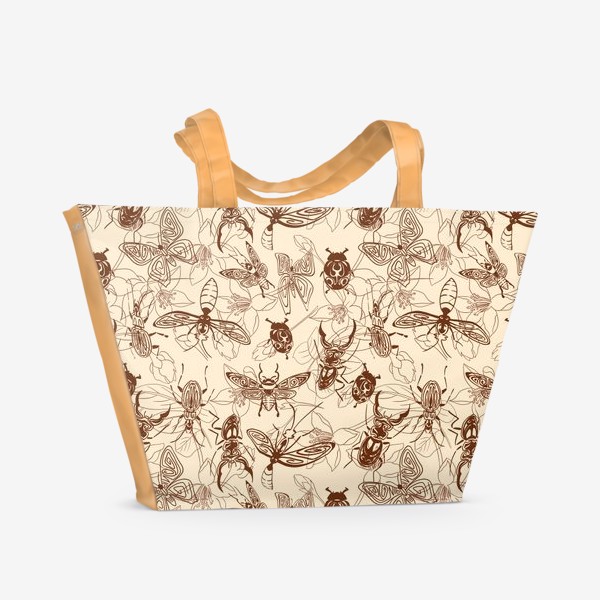Пляжная сумка «Винтажные насекомые, паттерн»
