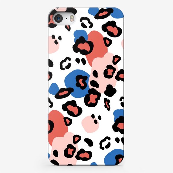 Чехол iPhone «Леопардовые пятна с синим и коралловым»