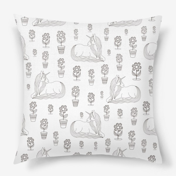 Подушка «cute pattern with sleeping unicorns and flowers»