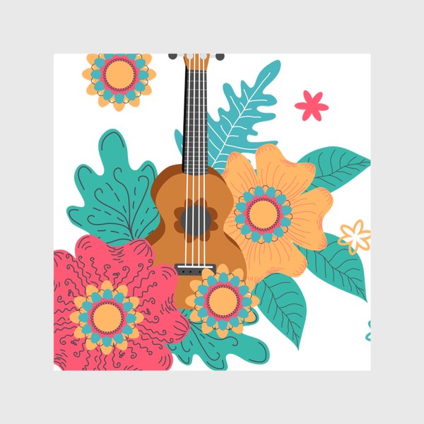Шторы «Укулеле, четырехструнная гавайская гитара в цветах»