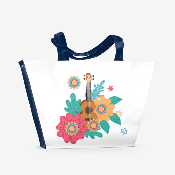 Пляжная сумка «Укулеле, четырехструнная гавайская гитара в цветах»