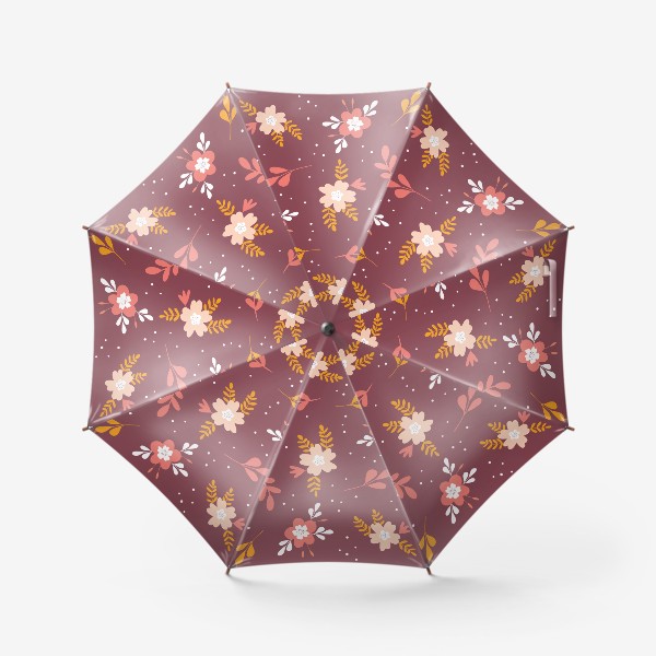 Зонт «Цветочный летний паттерн на бардовом фоне»