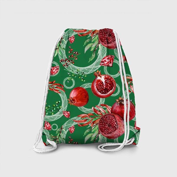 Рюкзак «Гранаты, рубины и кружевные круги на зеленом фоне»