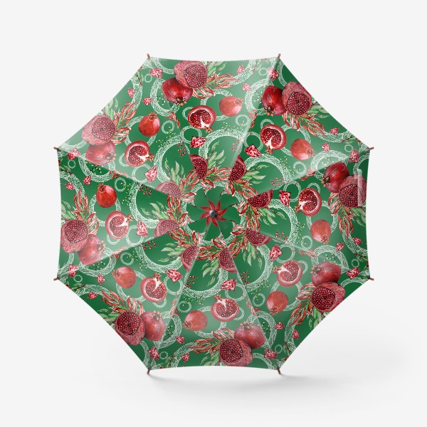 Зонт «Гранаты, рубины и кружевные круги на зеленом фоне»