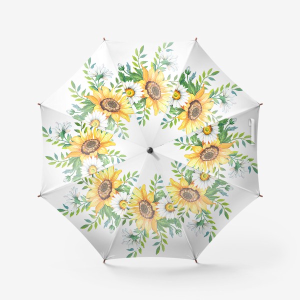 Зонт «Подсолнухи и ромашки с веточками»