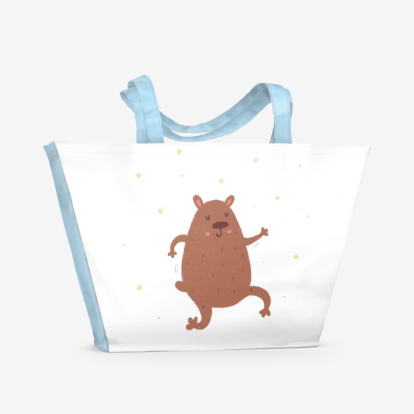 Пляжная сумка «Веселый медведь танцует. Наивный стиль»