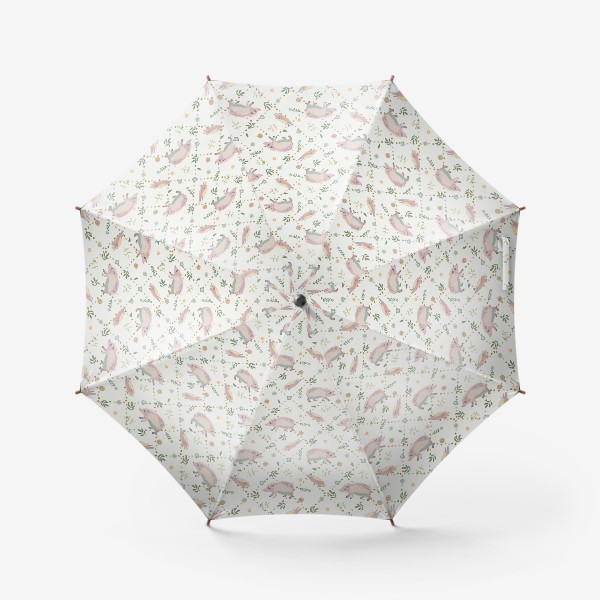 Зонт «Паттерн с разноцветными поросятами и цветами»