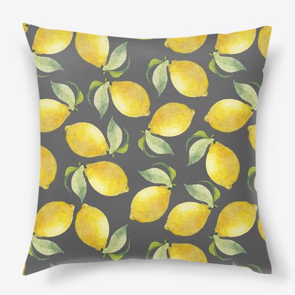 Подушка «Акварельные лимоны на сером фоне»