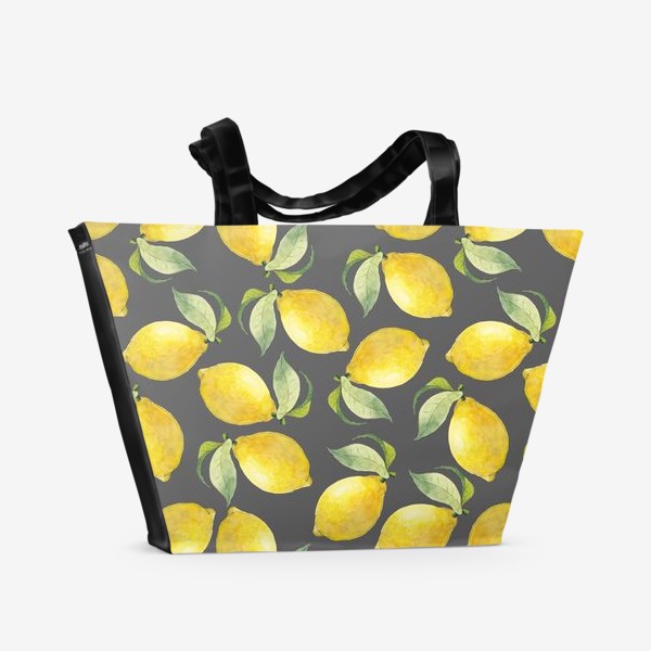 Пляжная сумка «Акварельные лимоны на сером фоне»
