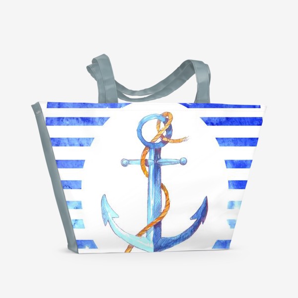 Пляжная сумка &laquo;Морской якорь нарисован акварелью. Тельняшка&raquo;