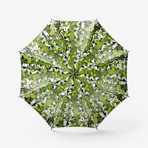 Зонт «Березы и акварельные листья на зеленом фоне»