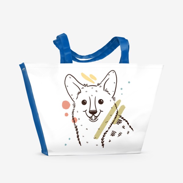 Пляжная сумка «Милый радостный корги в абстрактных пятнах. Подарок любителю собак»