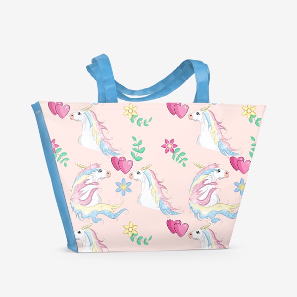 Пляжная сумка «Паттерн с единорогами и сердечками, детское»