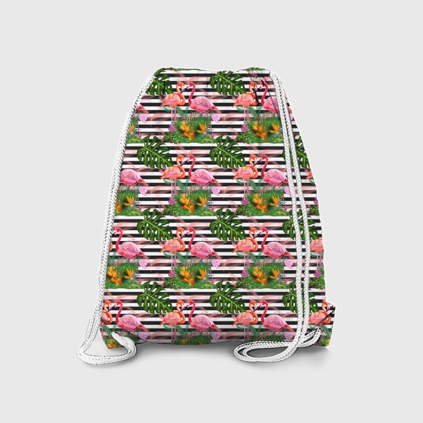 Рюкзак «Розовые фламинго, тропический полосатый паттерн»